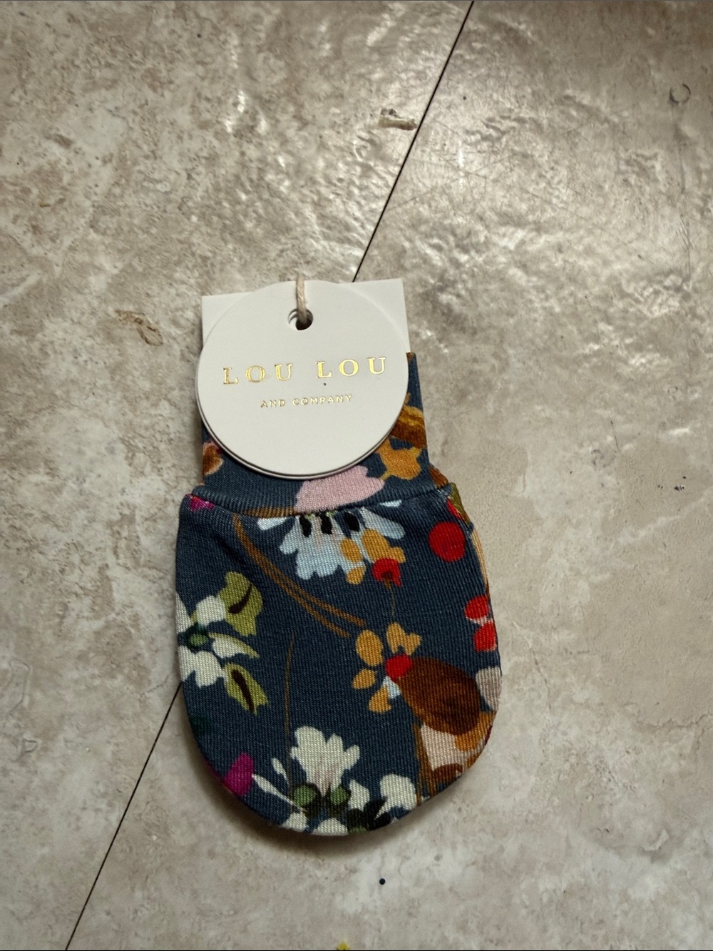 Lou Lou & Company Navy Floral Baby Mittens with Multicolor Print